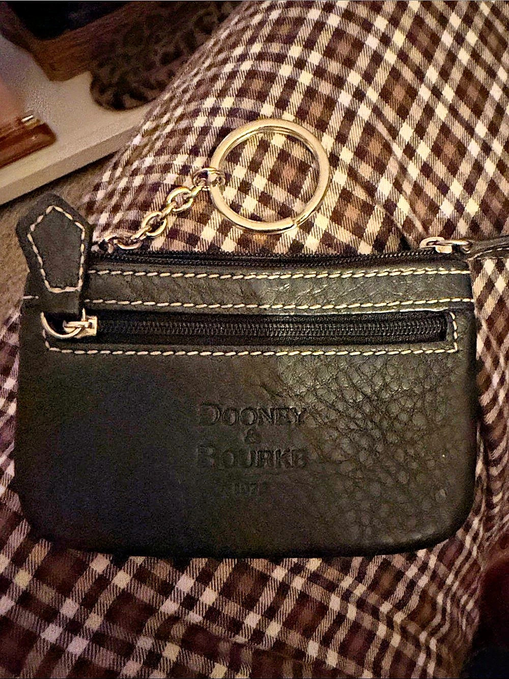 Dooney & Bourke Pebble Grain Small Coin Case Black & Gold